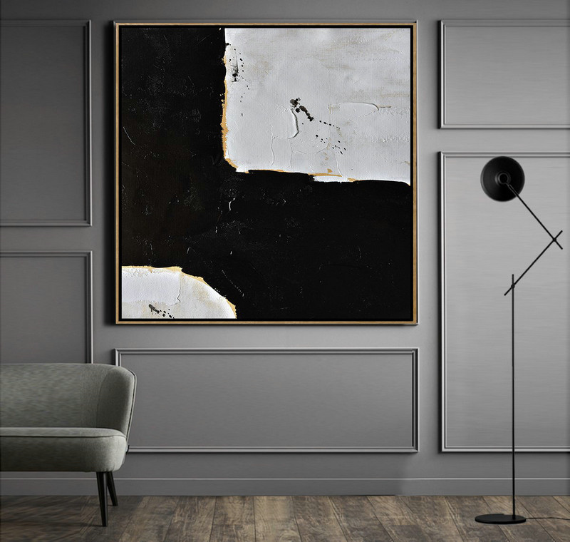 Extra Large Abstract Painting On Canvas,Handmade Minimal Art Palette Knife Canvas Painting, Black White Beige - Large Wall Art Canvas